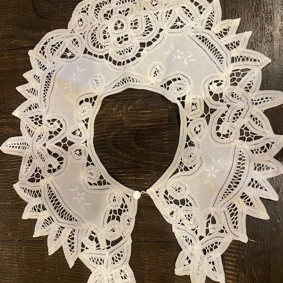 Vintage Battenburg White Lace Detachable Button Collar Neck Bib 100% Cotton - Picture 3 of 9